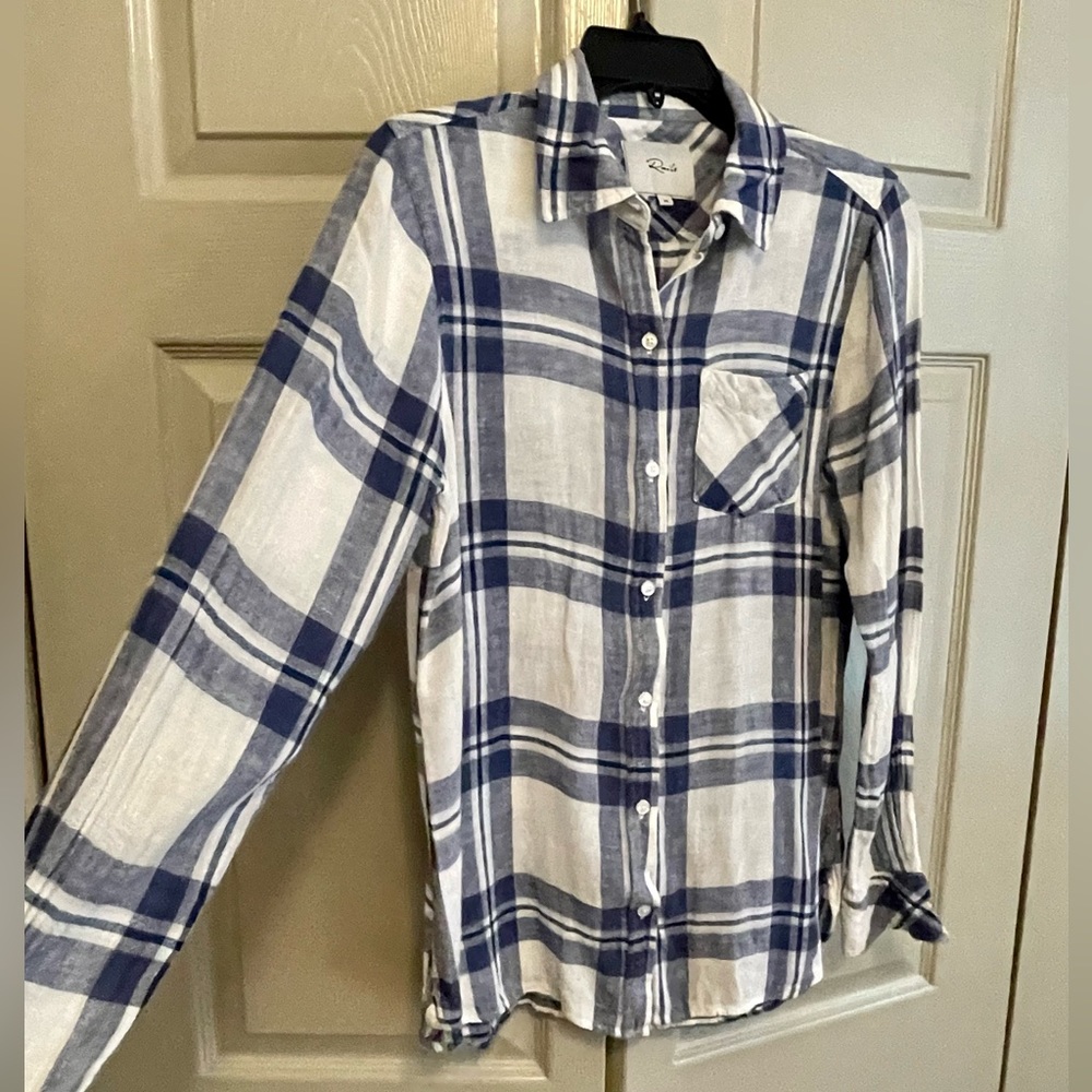 Rails Linen Blend Charli Lapis Coast White Button Front Shirt - Picture 7 of 12